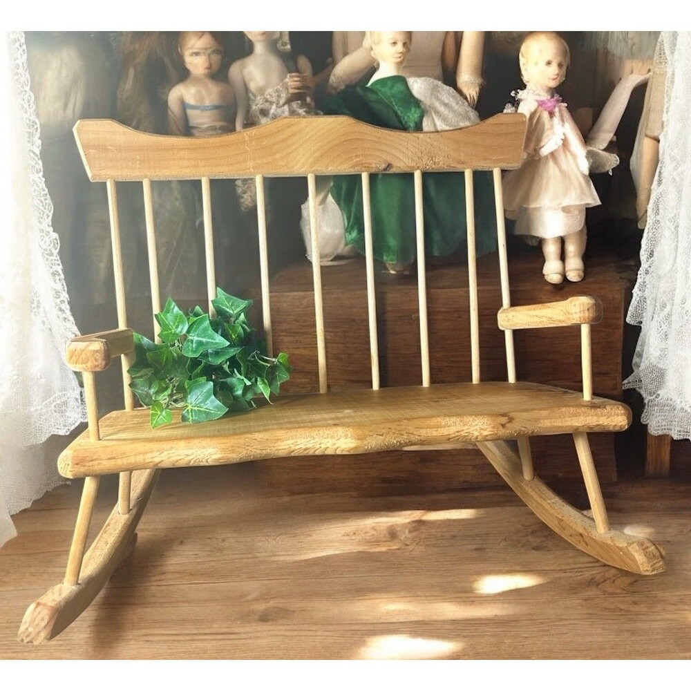 Miniature Wooden Doll Display Rocking Chair Rustic Blonde Wood Vintage Style